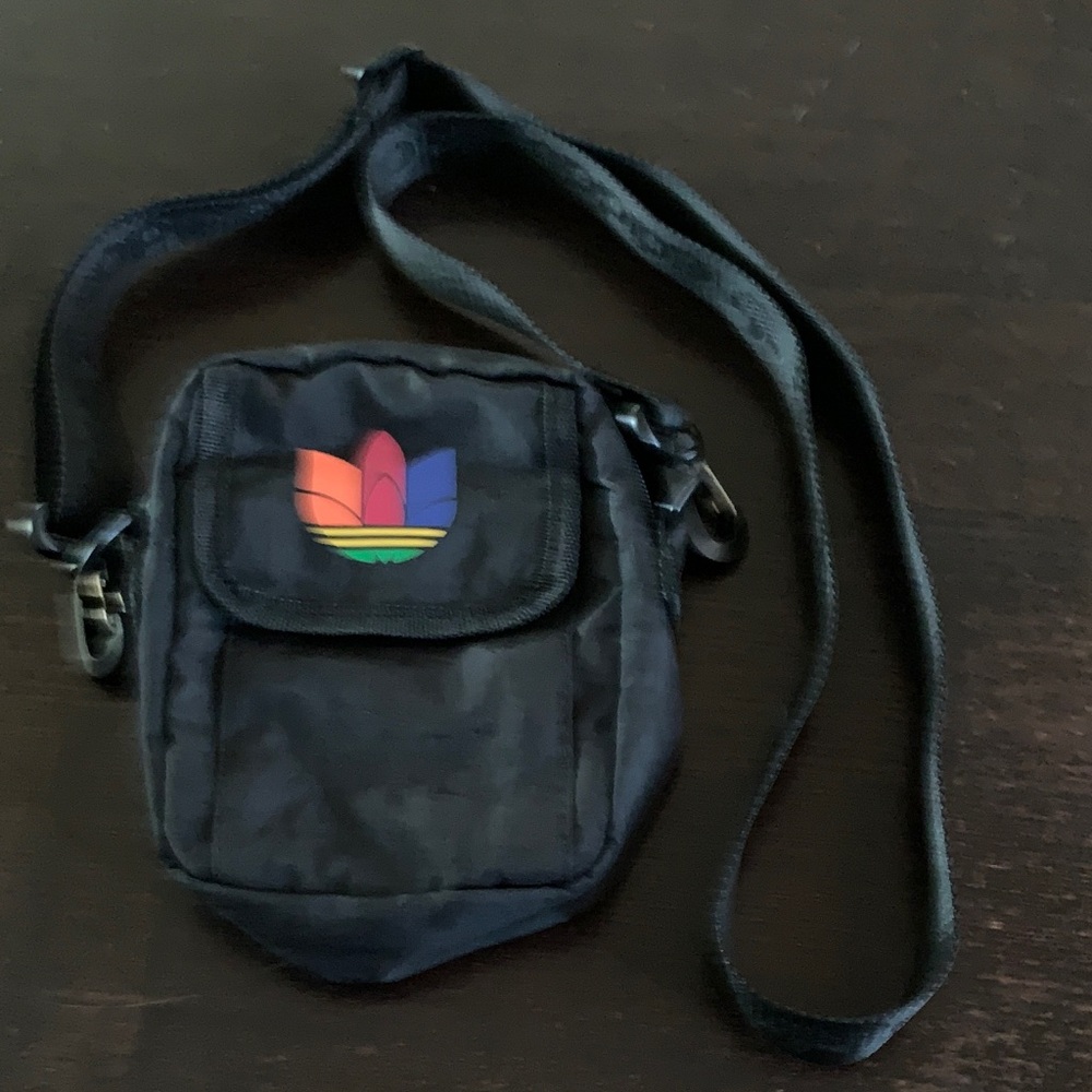 adidas small black crossbody/optional Velcro strap Bag with Multicolor Logo